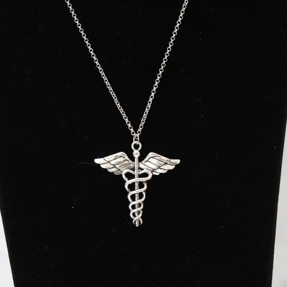 New Fashion Silver Tone Caduceus Medical Symbol Necklace N88 - Picture 1 of 3